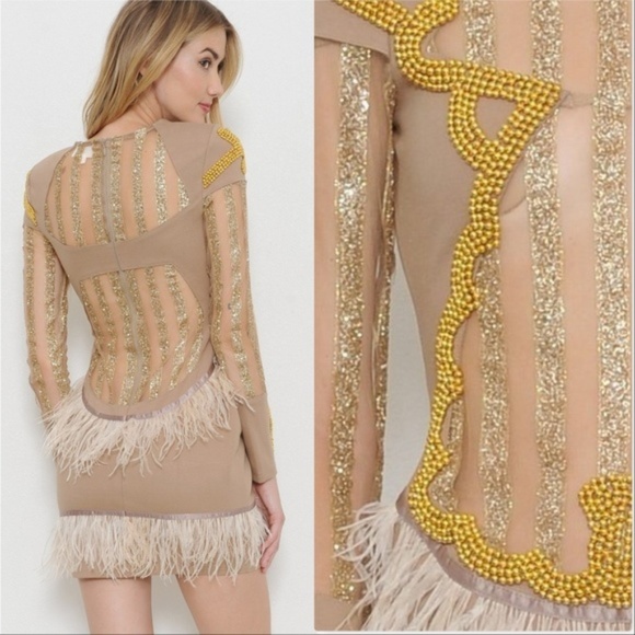 Statement Dress Mini Sexy glitter beads feathers - Picture 3 of 3